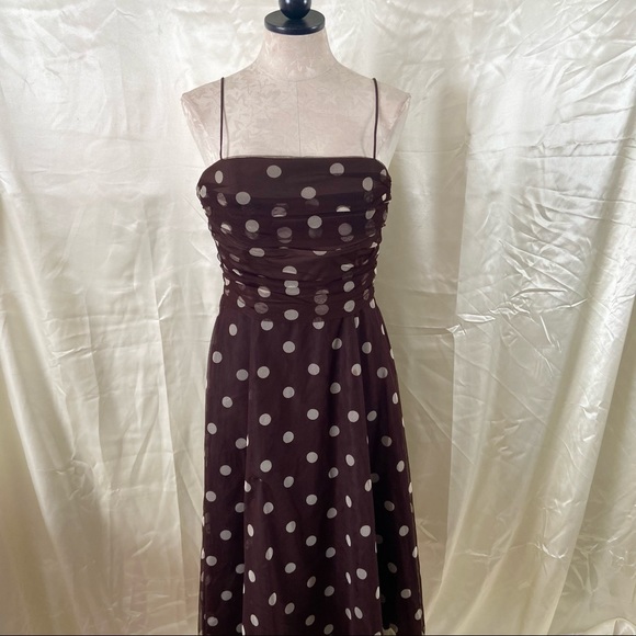 Vintage 80s brown polka dot dress - Picture 5 of 6